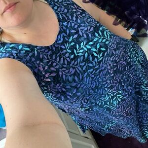 Blue & Purple Leaf Pattern Hawaiian Sun Dress
